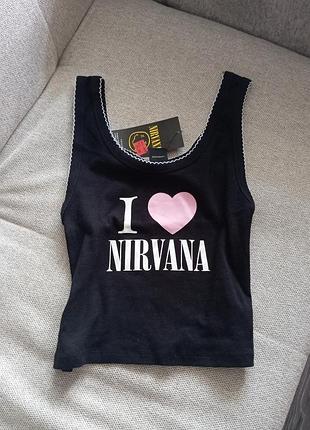 Стильный укороченный топ-майка «i ❤️ nirvana» в стиле рок, гранж, y2k 🎸