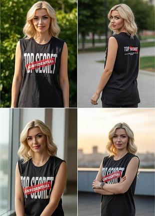 Жіноча футболка pull&bear чорна з принтом top secret розмір s