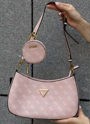 Женская сумка guess 016 багет розовая