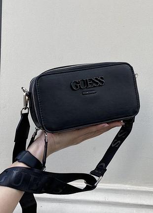 Жіноча прямокутна сумка guess крос-боді на ремінці чорна
