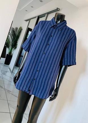 Льняная мужская рубашка в полоску armani collezioni, размер xl
