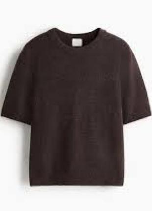 Темно-коричневая вязаная футболка джемпер h&amp;m шерсть