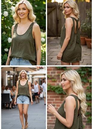 Жіноча майка pull&bear хакі з декоративною спинкою розмір m