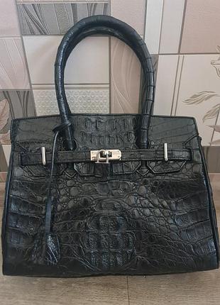 Сумка женская кожа кожаная крокодил hermes черная шкіра шкіряна з крокодила