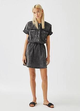 Платье-рубашка мини pull and bear, графитовый цвет