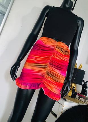 Юбка мини драпированная с принтом prettylittlething uk 8 (s)