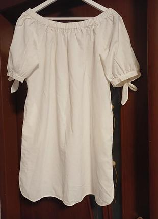 Ніжна біла бавовняна сукня з льоном miralba (розмір d 38 / m) з кишенями.