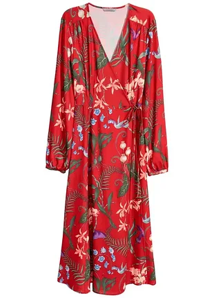 Яркое платье h&amp;m меди на запах красная с тропическим принтом, eur 44