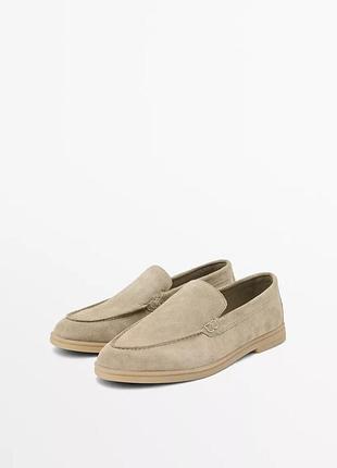 Лоферы massimo dutti мокасины замшевые женские бежевые