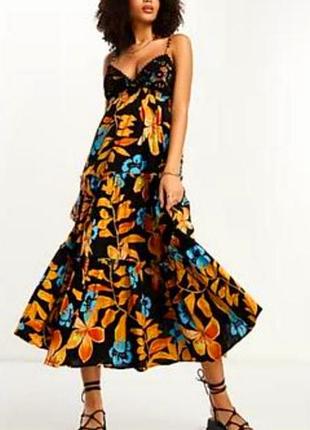 Яскравий котоновий пляжний сарафан-максі від бренду river island.