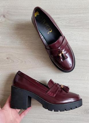 Женские туфли бордового цвета бургунди на толстом каблуке размер 40 river island