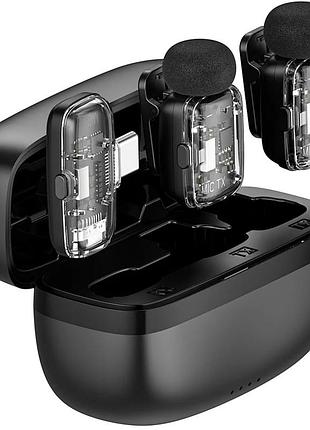 Петличный беспроводной микрофон wiwu wm008 dual-mic anc type-c black