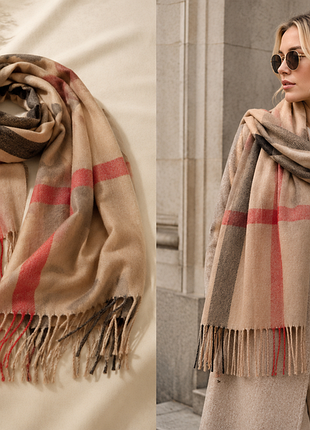Большой шарф / палантин из кашемира и вискозы в стиле «burberry» италия