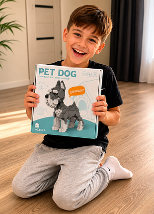3d-конструктор из микроблоков pet dog «шнауцер» - песик из лего-блоков
