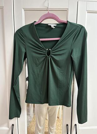 Темно-зелений топ h&m з довгими рукавами та декоративною металевою пряжкою