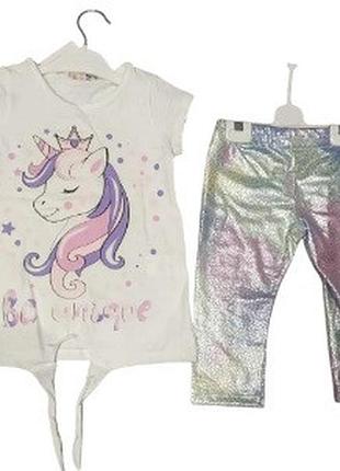 Костюм для девочки baby rose волшебный пони летний с футболкой и бриджами 110 см белый