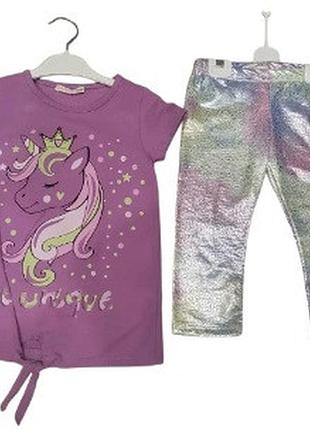 Костюм для девочки baby rose летний с футболкой и бриджами 110 см фиолетовый