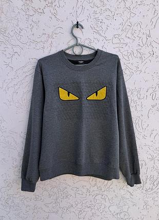 Світшот fendi оригінал сірий кофта брендова фенді монстер кофта без капюшона