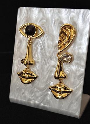 Сережки люкс якість з гравіюванням стиль вінтаж з позолотою 18k