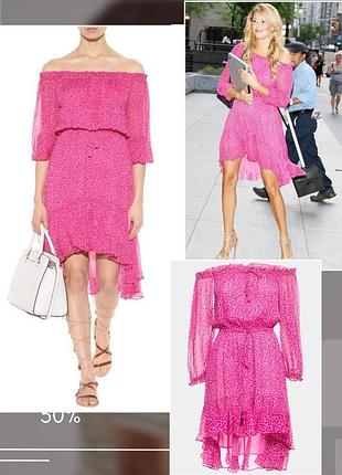 Шовкова сукня dvf diane von furstenberg шифон принт фуксія шовк відкриті плечі рюша