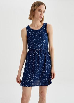 Платье мини defacto синие горох без рукавов резинка на талии 4xl plus size
