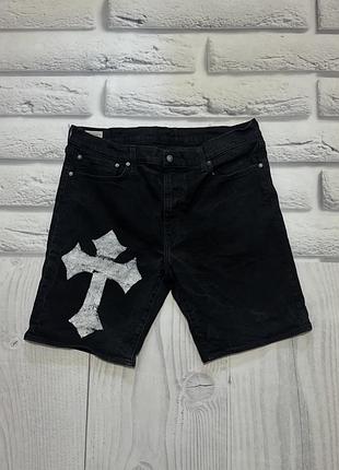 Джинсові шорти levi's premium чорні з хрестом, розмір m