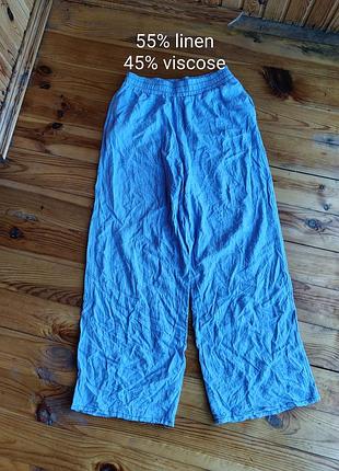 Женские льняные широкие прямые брюки палаццо zara синие размер s