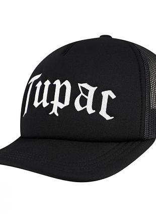 Черная кепка бейсболка тракер с белой вышивкой tupac 2pac
