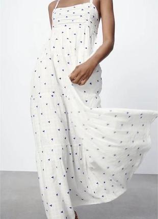 Біла довга сукня zara з бавовни