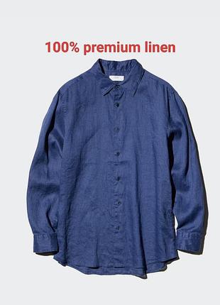 Чоловіча преміальна лляна сорочка uniqlo синя розмір l