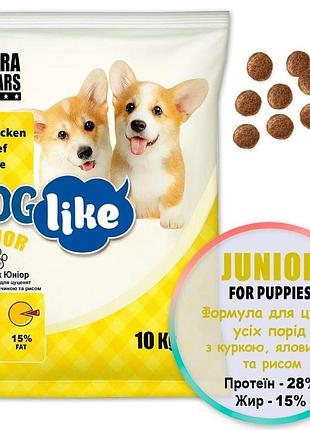 Dog like junior - сухий корм для цуценят з куркою, яловичиною та рисом, 10 кг
