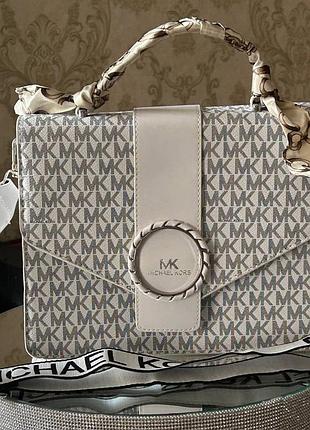 Жіноча сумка michael kors, сумка майкл корс, сумка з принтом майкл корс, крос-боді, сумка через плече, клатч білий