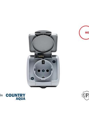 Розетка наружная ip54, 1-местная ж/к с крыш, country aqua мегатек mtaq-0105-005