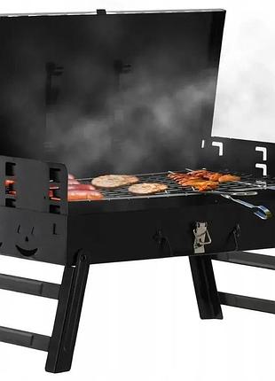 Переносний складний вугільний мангал, гриль garden line bbq4841 для пікніка, кемпінгу, дачі та вулиці, чорний з кришкою