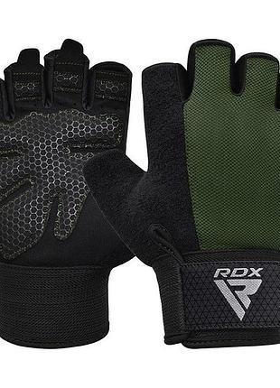 Рукавички для фітнесу rdx w1 half army green plus s