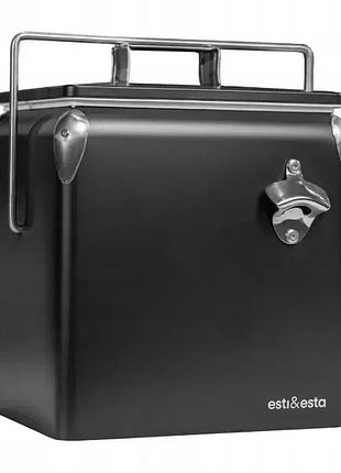 Портативный туристический стальной холодильник в ретро стиле 13 л. esti&esta cm-3200-b-mp черный