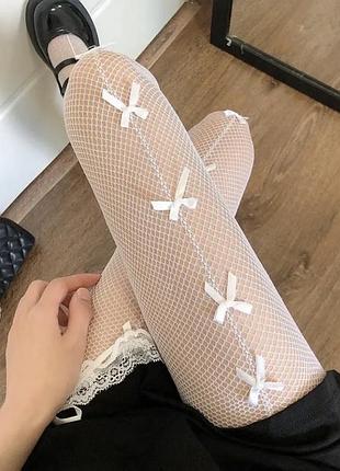 Жіночі колготки з бантиками білі колготки сітка колготки з бантами в білому кольорі