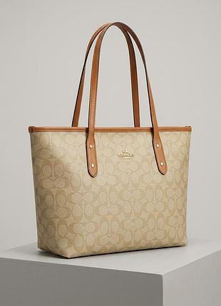 Женская сумка шоппер coach city tote светло коричневая (1386-4)