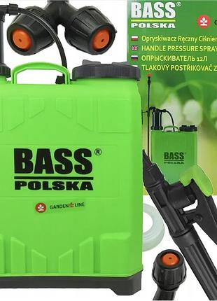 Ручний ранцевий напірний обприскувач 12 л bass polska 8614 з насадками