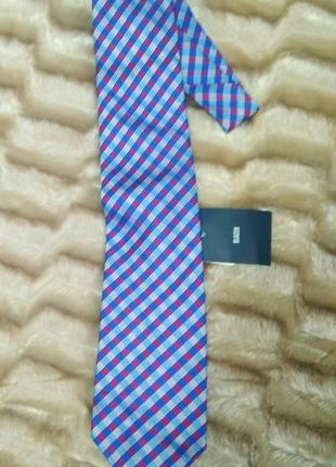 Стильный галстук натуральный шелк pure silk,клетка, бренда blazer