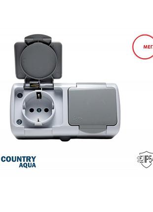 Розетка наружная ip54, 2-местная ж/к с крыш, country aqua мегатек mtaq-0106-006