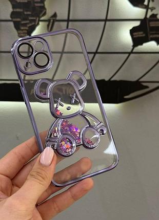 Прозорий чохол teddy bear для iphone 13, захисний чохол із блискітками для айфон 13
