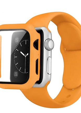 Комплект силиконовый ремешок и чехол для apple watch 45mm оранжевый для защиты и стиля
