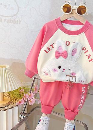 Детский костюм с мишкой, розовый свитшот + брюки, демисезон 100