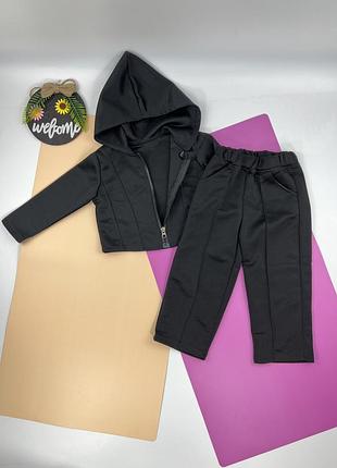 Детский спортивный костюм с капюшоном, черный, 100
