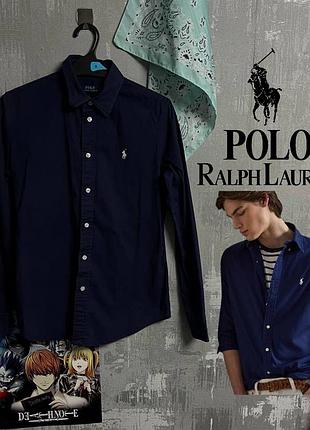 Рубашка polo ralph lauren темно-синяя мужская с длинным рукавом xs