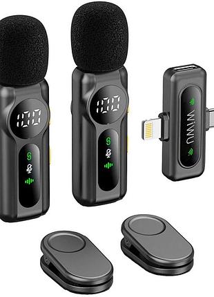 Петличный беспроводной микрофон wiwu wm007 dual-mic (lightning/type-c)