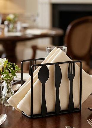 Серветниця cutlery металева — настільний органайзер для серветок і столових приборів black