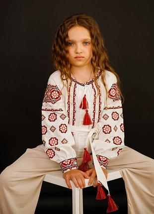 Вишиванка для дівчинки олеся (біла з червоним)