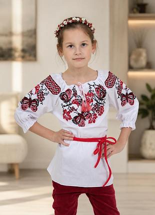 Вишиванка для дівчинки метелик біла 152